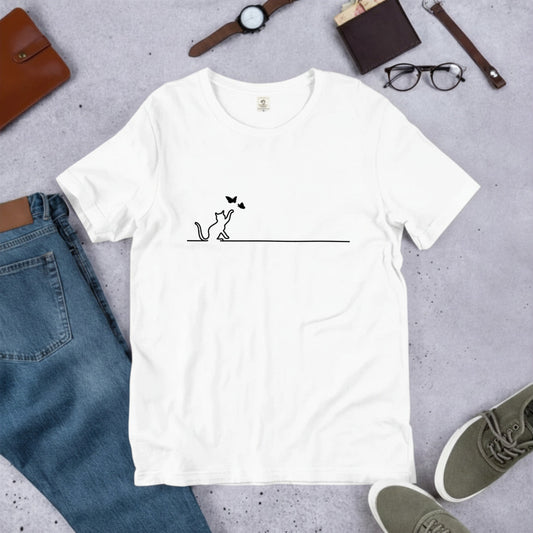 猫 バタフライ Tシャツ ｜ 猫好き・シンプル好きに人気
