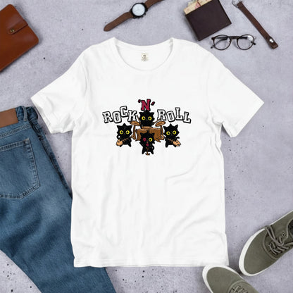 ROCK 'N' ROLL 黒猫バンド Tシャツ ｜ 猫好き・ロック・音楽好きに人気