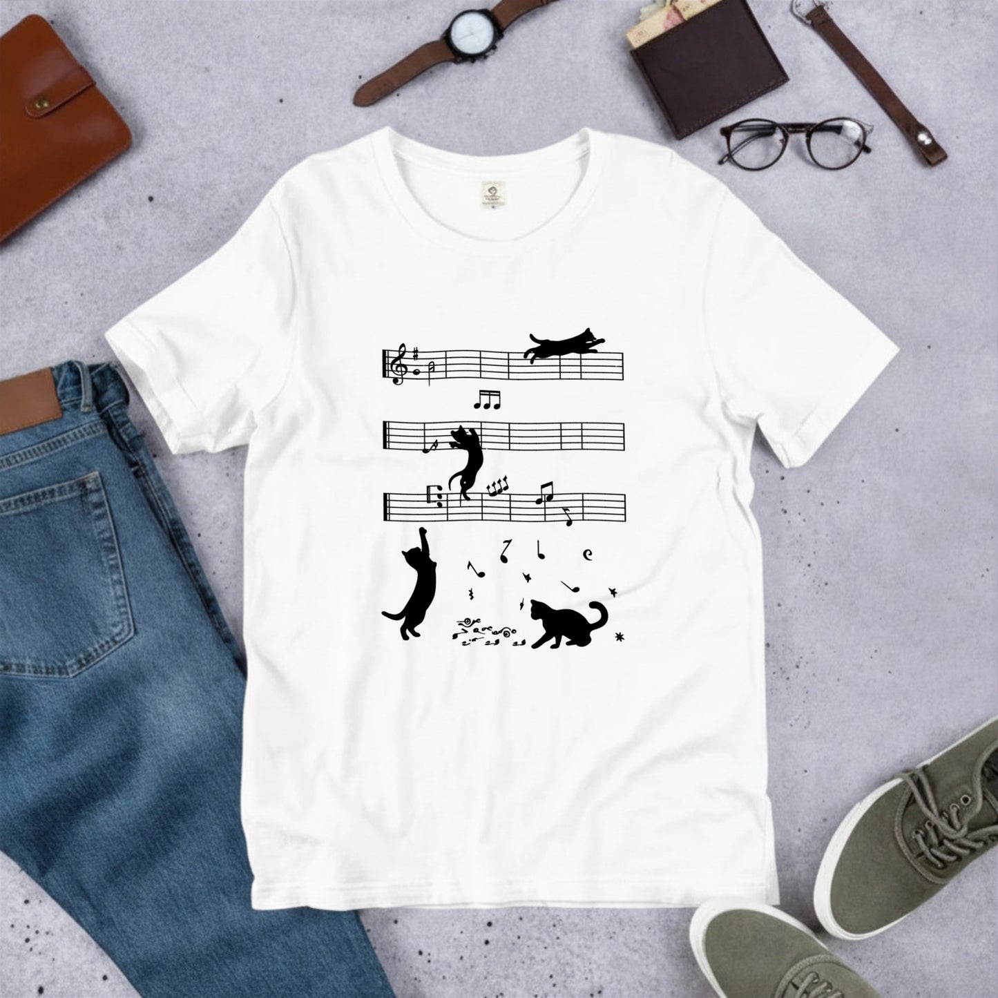 猫ミュージックノート Tシャツ | 音楽家 ギフト