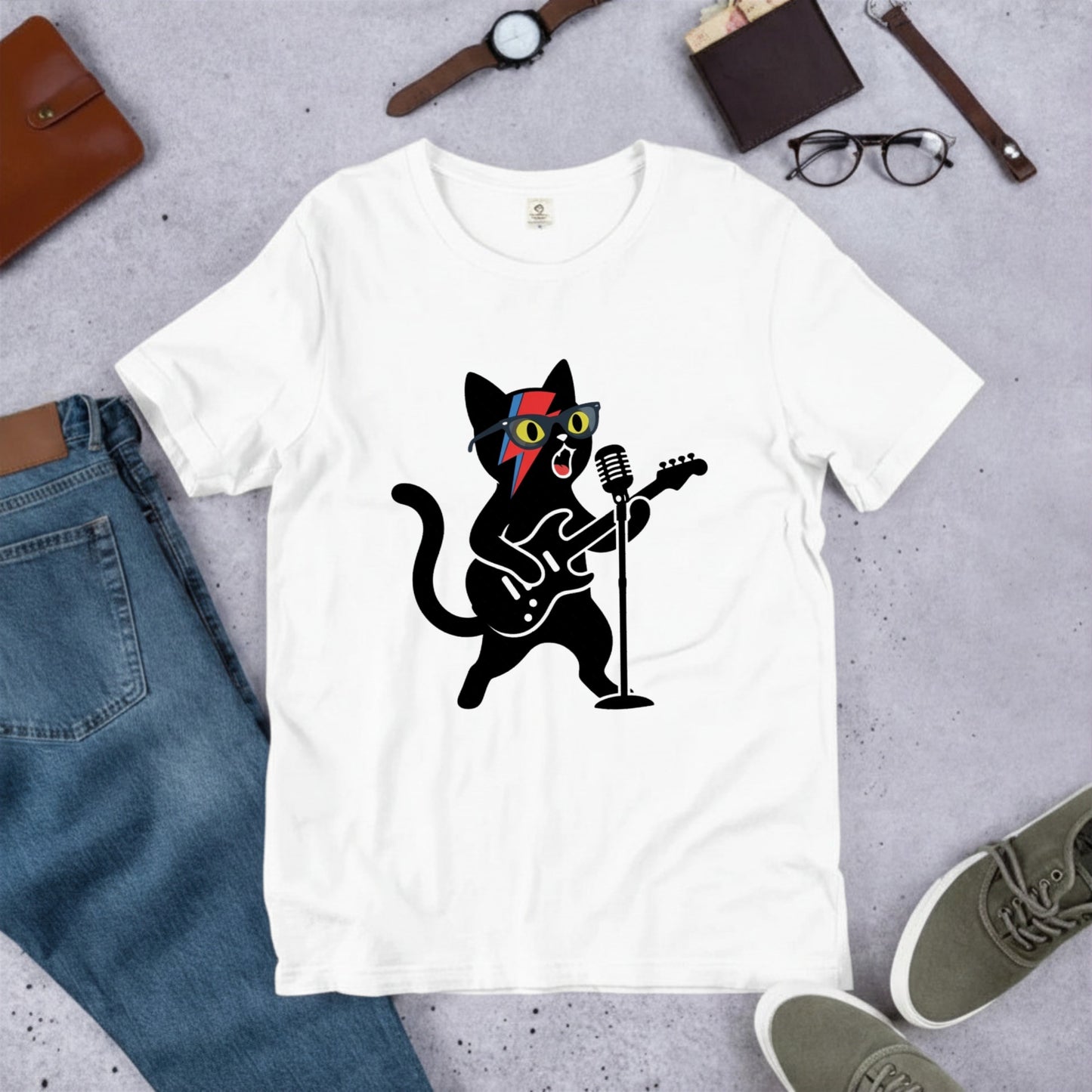 ロックスター 黒猫 ギター Tシャツ ｜ 猫好き・音楽好き・ロックに人気