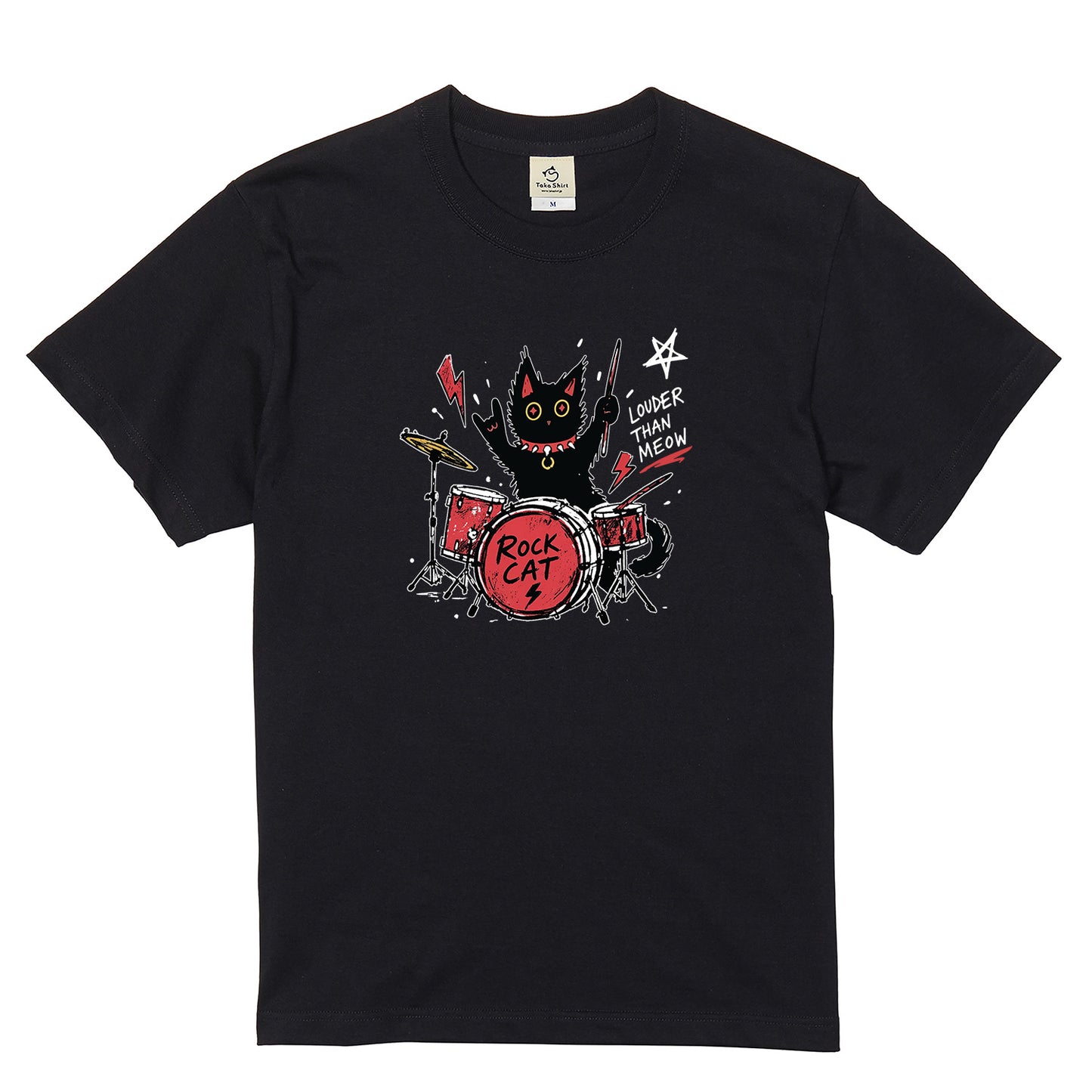 ロック猫 ドラム Tシャツ ｜ 猫好き・バンド・音楽好きに人気