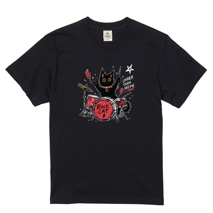 ロック猫 ドラム Tシャツ ｜ 猫好き・バンド・音楽好きに人気