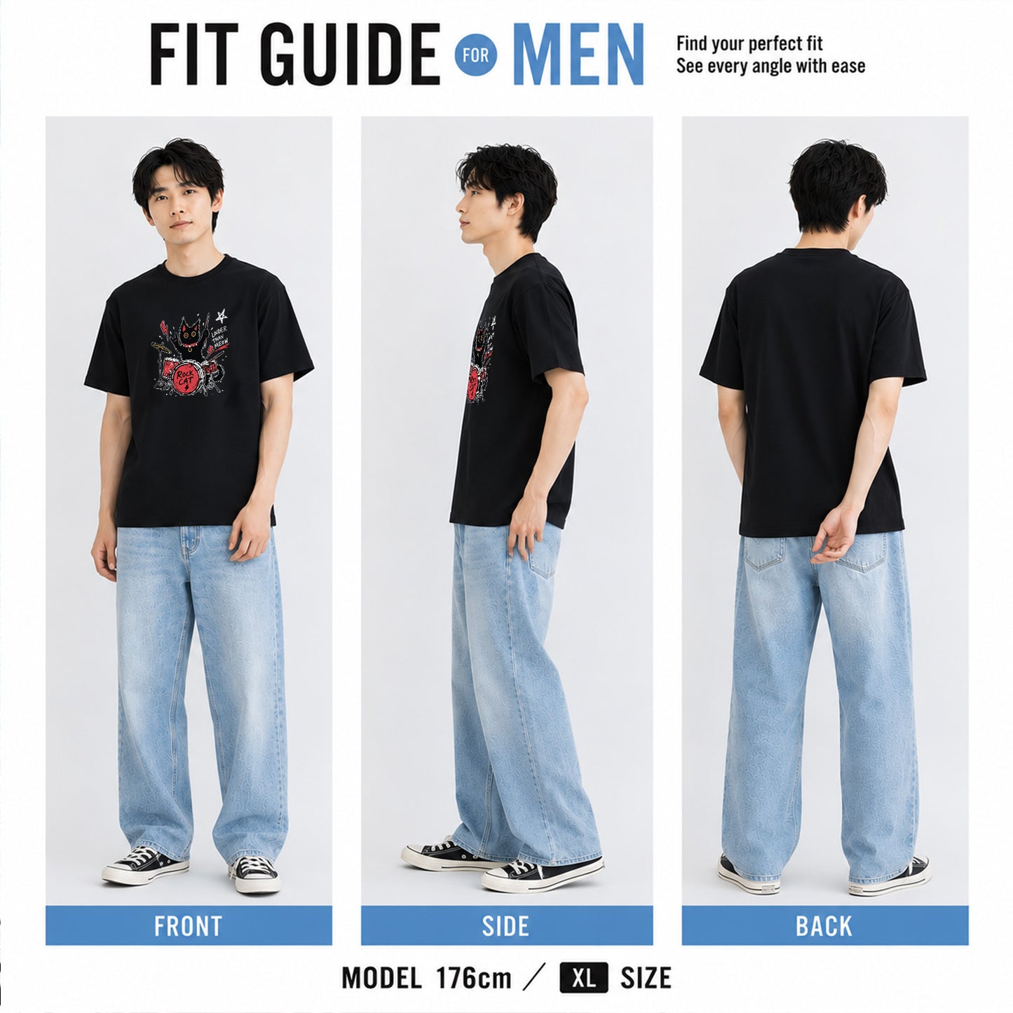 ロック猫 ドラム Tシャツ ｜ 猫好き・バンド・音楽好きに人気