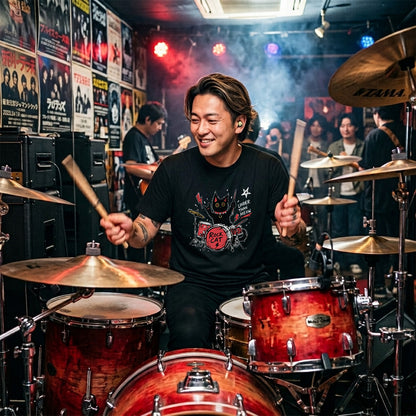 ロック猫 ドラム Tシャツ ｜ 猫好き・バンド・音楽好きに人気