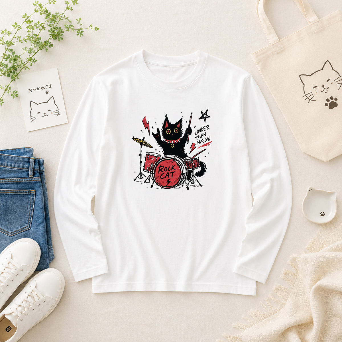 猫 ロン t 猫 長袖 t シャツ ねこ 猫イラスト猫 ジャズバンドロック猫