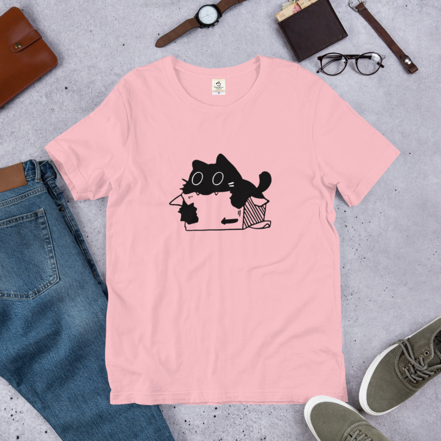 猫tシャツ ねこ 猫イラスト 段ボールが好きな猫｜アダルト&キッズサイズ.
