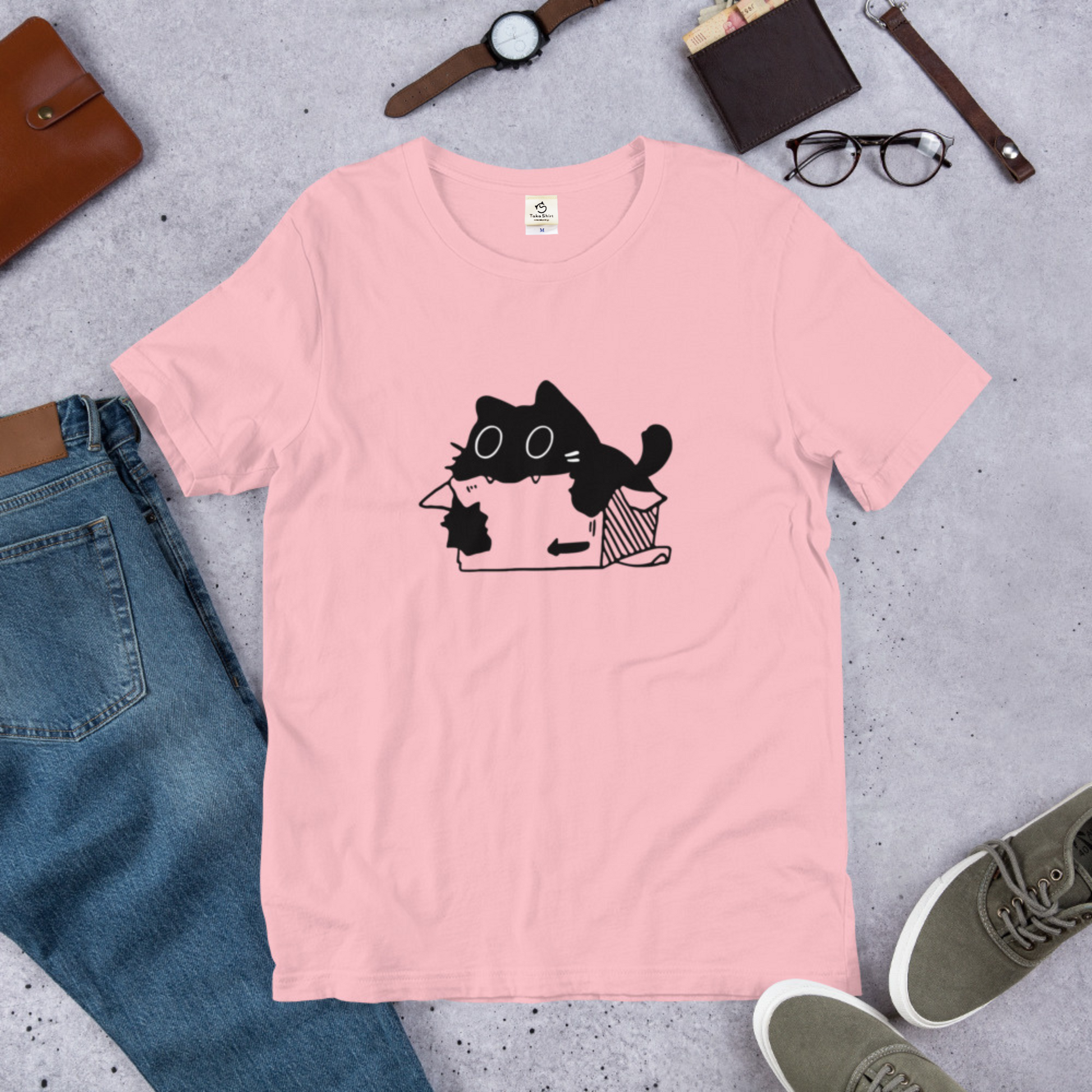 猫tシャツ ねこ 猫イラスト 段ボールが好きな猫｜アダルト&キッズサイズ.