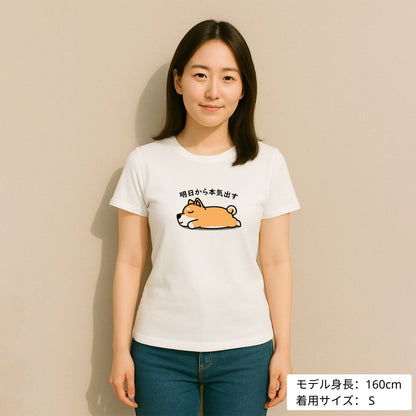犬 tシャツ 犬イラスト 柴犬 明日から本気出す ｜アダルト&キッズサイズ