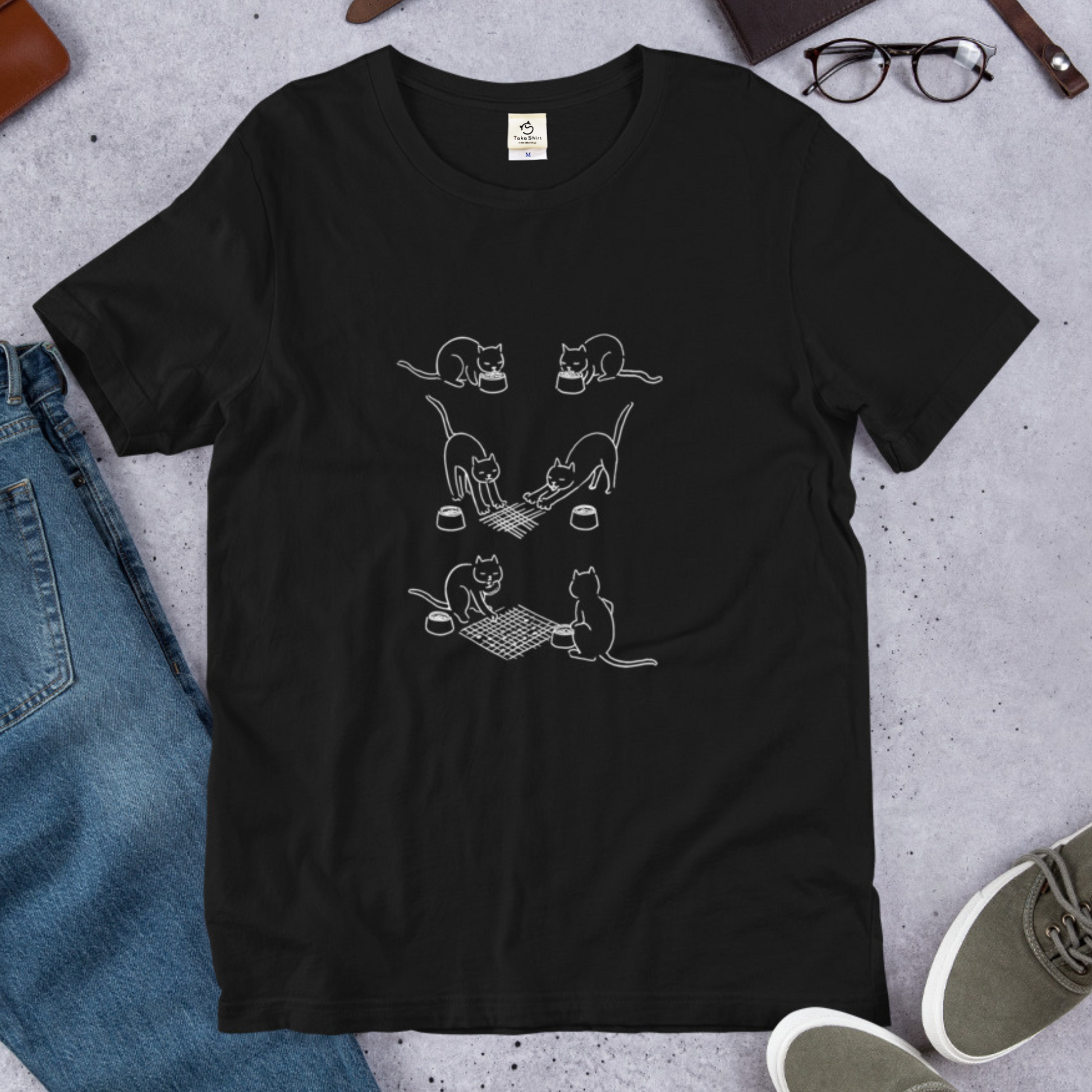 猫tシャツ ねこ 猫イラスト おもしろ tシャツ かわいい 猫ピンズ　囲碁｜アダルト&キッズサイズ.