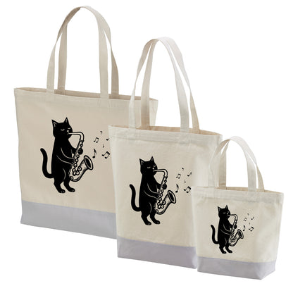 猫トート バッグ  猫 エコ バッグ サックスを吹く