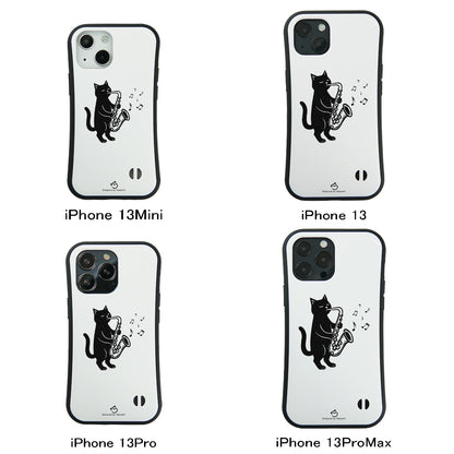 ケース ねこ 猫イラストサックスを吹く スマホ ケース iPhone8, SE2, SE3 ~ ケースiPhone17シリーズ