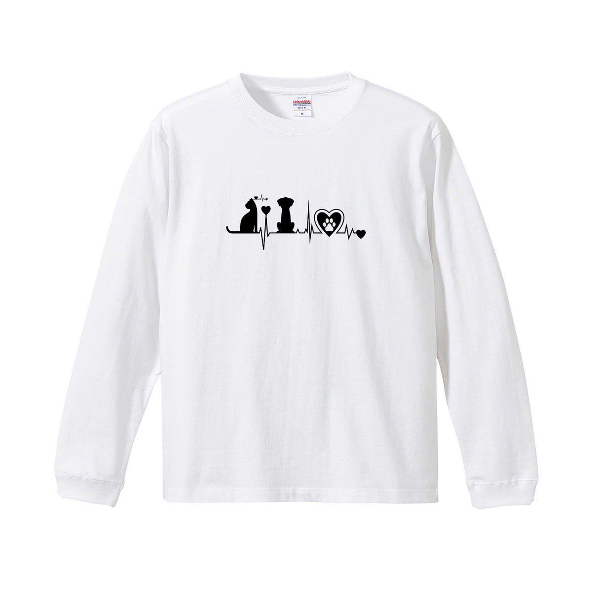 猫 長袖Tシャツ｜猫と犬 ハートビート 猫イラスト｜ねこ ロンT メンズ レディース S-2XL