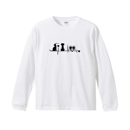 猫 長袖Tシャツ｜猫と犬 ハートビート 猫イラスト｜ねこ ロンT メンズ レディース S-2XL