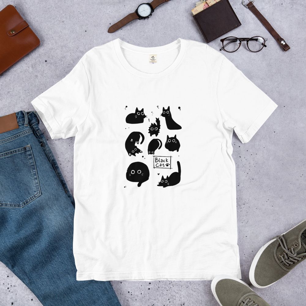 猫tシャツ ねこ 猫イラスト Black Cat 黒猫｜アダルト&キッズサイズ.