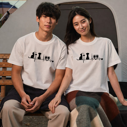 猫と犬 ハートビート Tシャツ | 動物好きに人気