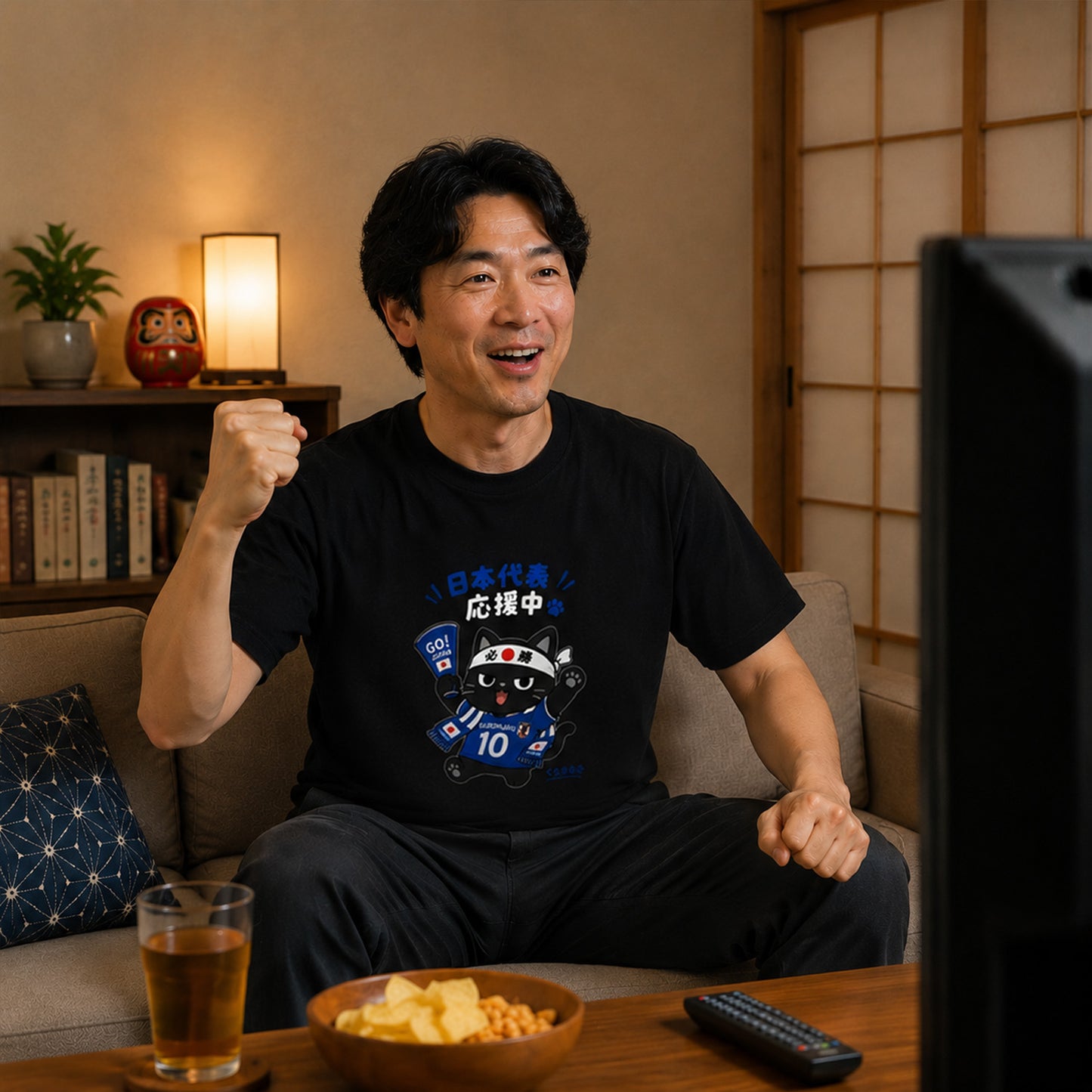 くろまるTシャツ｜日本代表応援中！必勝ハチ巻きワールドカップデザイン