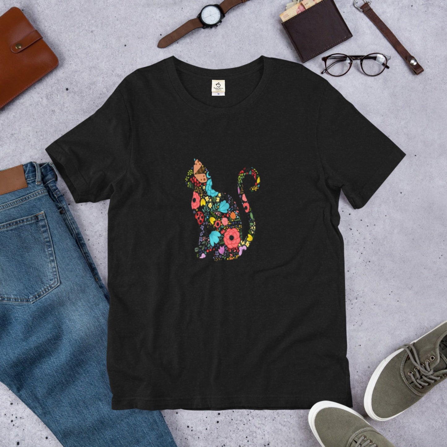 猫tシャツ ねこ 猫イラスト FLOWER CAT｜アダルト&キッズサイズ.
