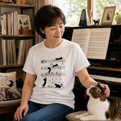 猫ミュージックノート Tシャツ | 音楽家 ギフト