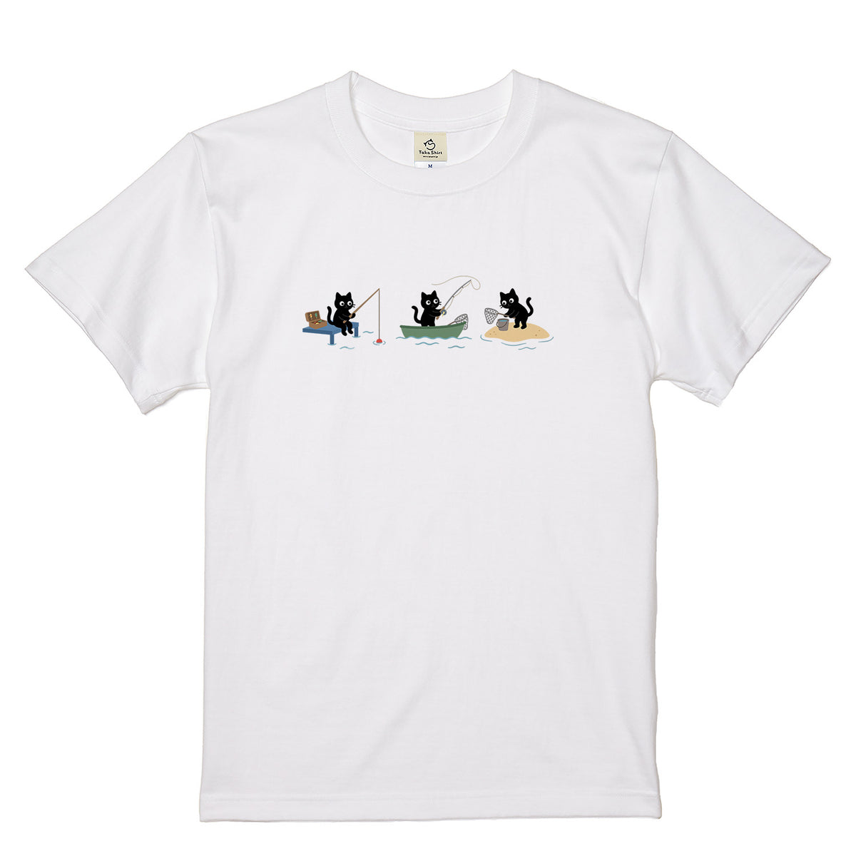 釣り黒猫 Tシャツ ｜ 猫好き・釣り好きに人気