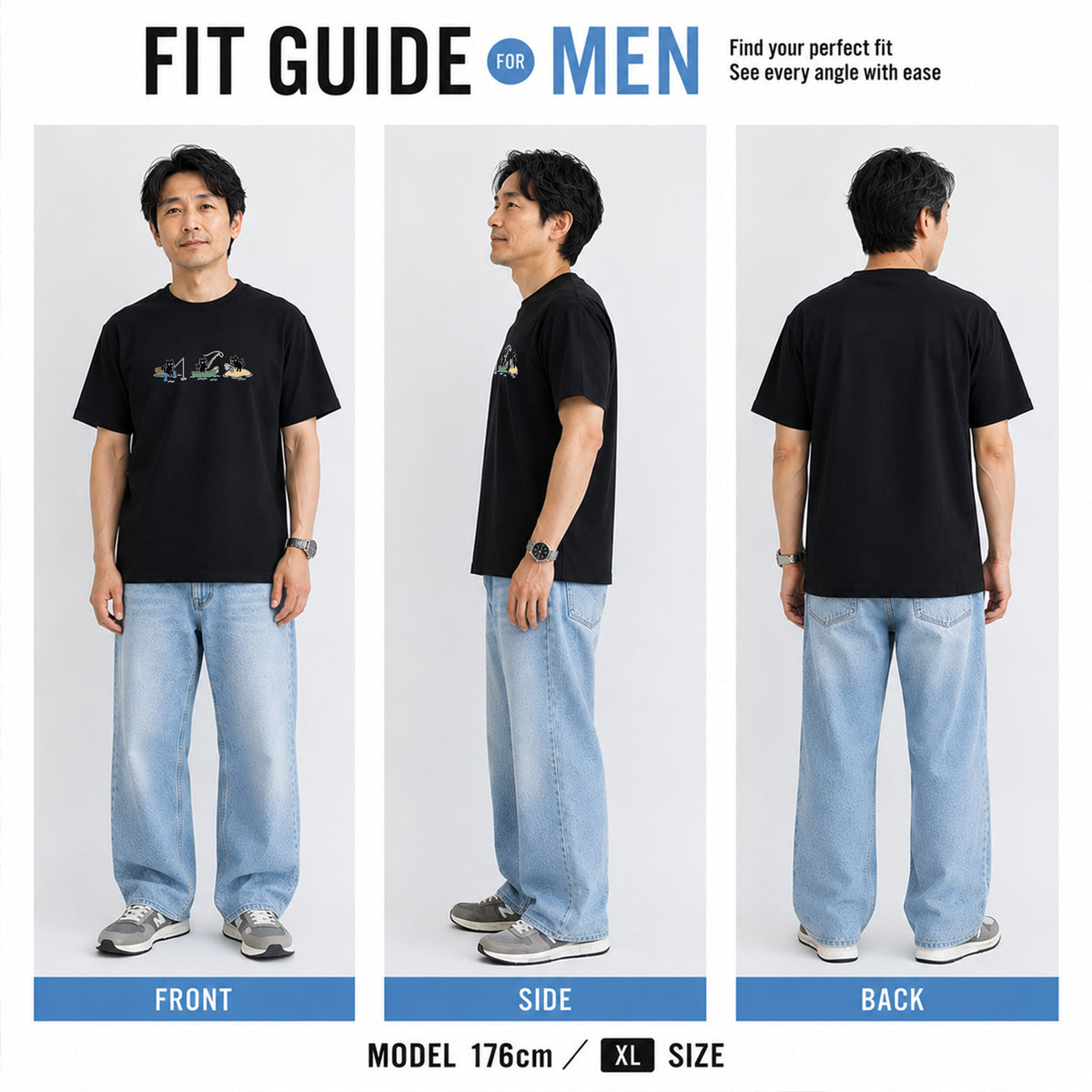 釣り黒猫 Tシャツ ｜ 猫好き・釣り好きに人気