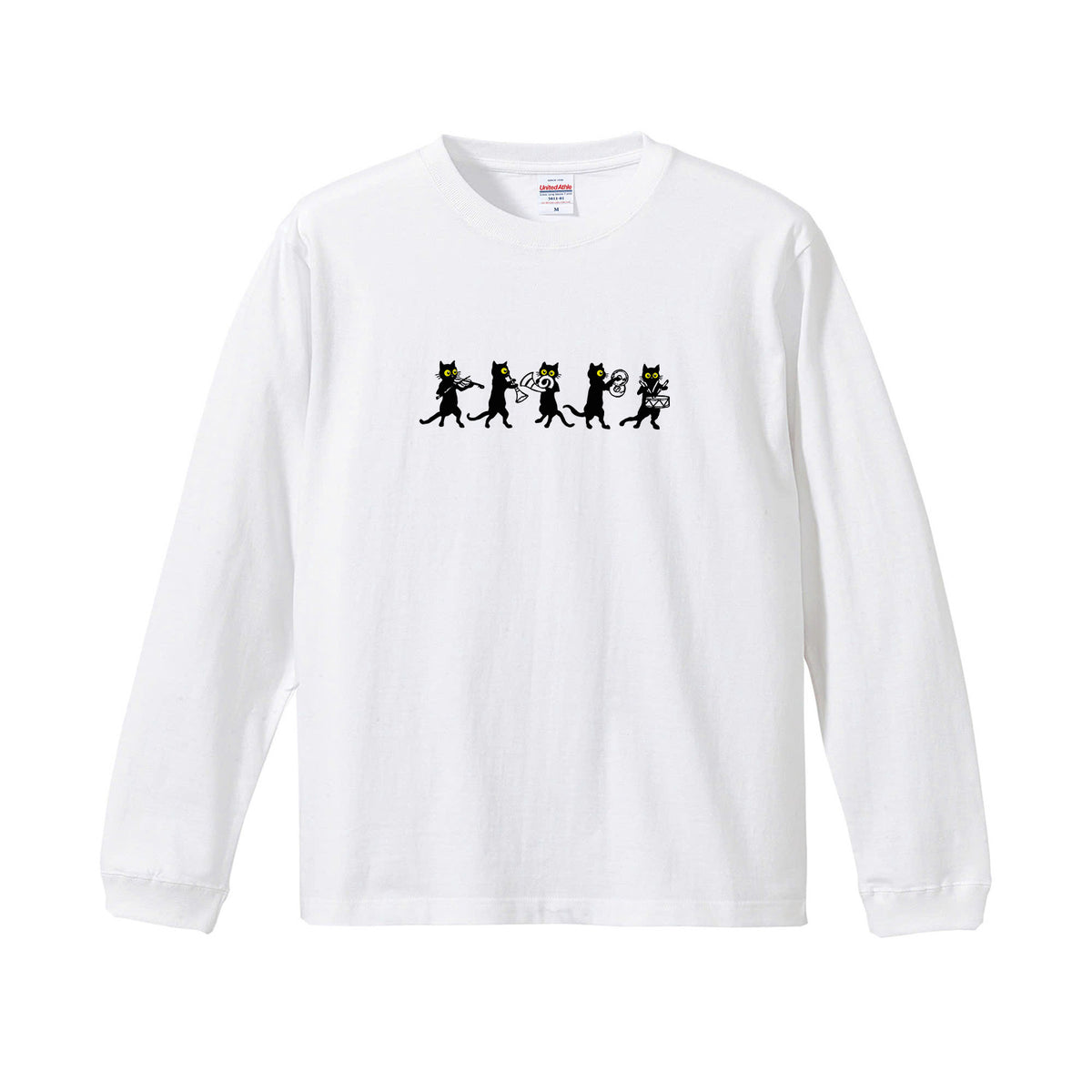 猫 長袖Tシャツ｜黒猫 音楽隊 イラスト｜ねこ ロンT メンズ レディース S-2XL