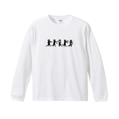 猫 長袖Tシャツ｜黒猫 音楽隊 イラスト｜ねこ ロンT メンズ レディース S-2XL
