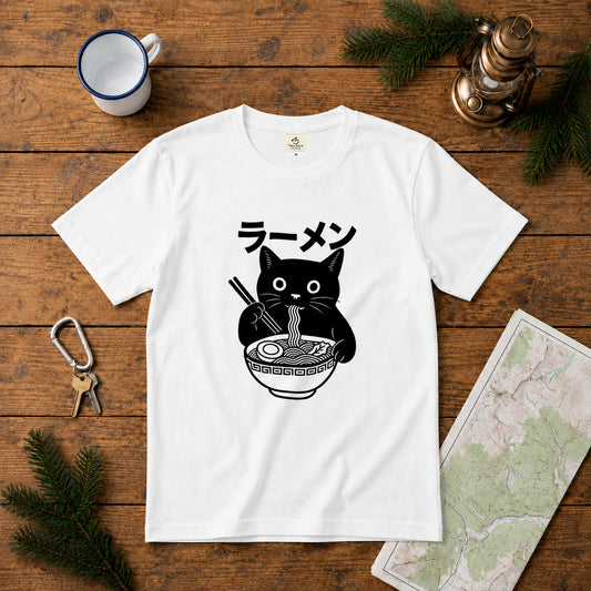 ラーメン黒猫 Tシャツ ｜ 猫好き・ラーメン好きに人気