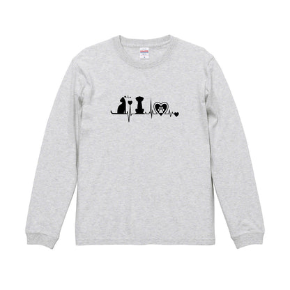 猫 長袖Tシャツ｜猫と犬 ハートビート 猫イラスト｜ねこ ロンT メンズ レディース S-2XL