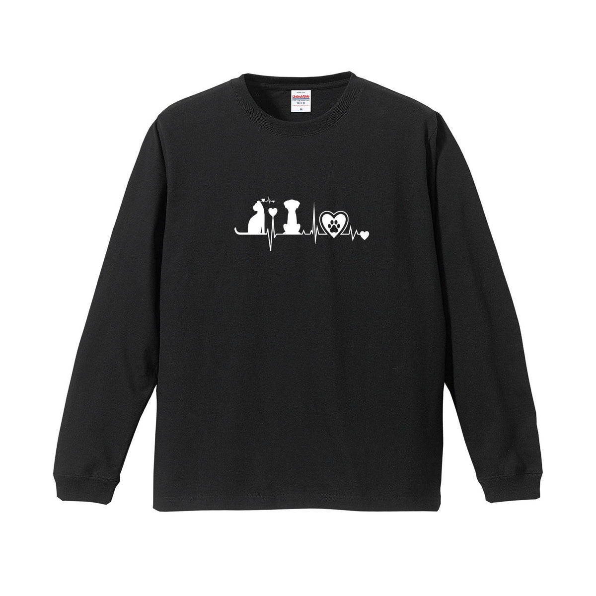 猫 長袖Tシャツ｜猫と犬 ハートビート 猫イラスト｜ねこ ロンT メンズ レディース S-2XL