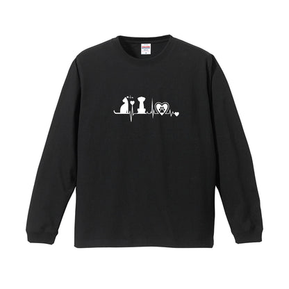 猫 長袖Tシャツ｜猫と犬 ハートビート 猫イラスト｜ねこ ロンT メンズ レディース S-2XL