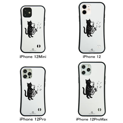 ケース ねこ 猫イラストサックスを吹く スマホ ケース iPhone8, SE2, SE3 ~ ケースiPhone17シリーズ