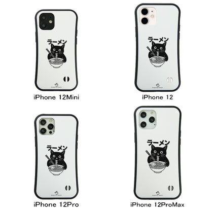 ケース ねこ 猫イラストラーメン黒 スマホ ケース iPhone8, SE2, SE3 ~ ケースiPhone17シリーズ