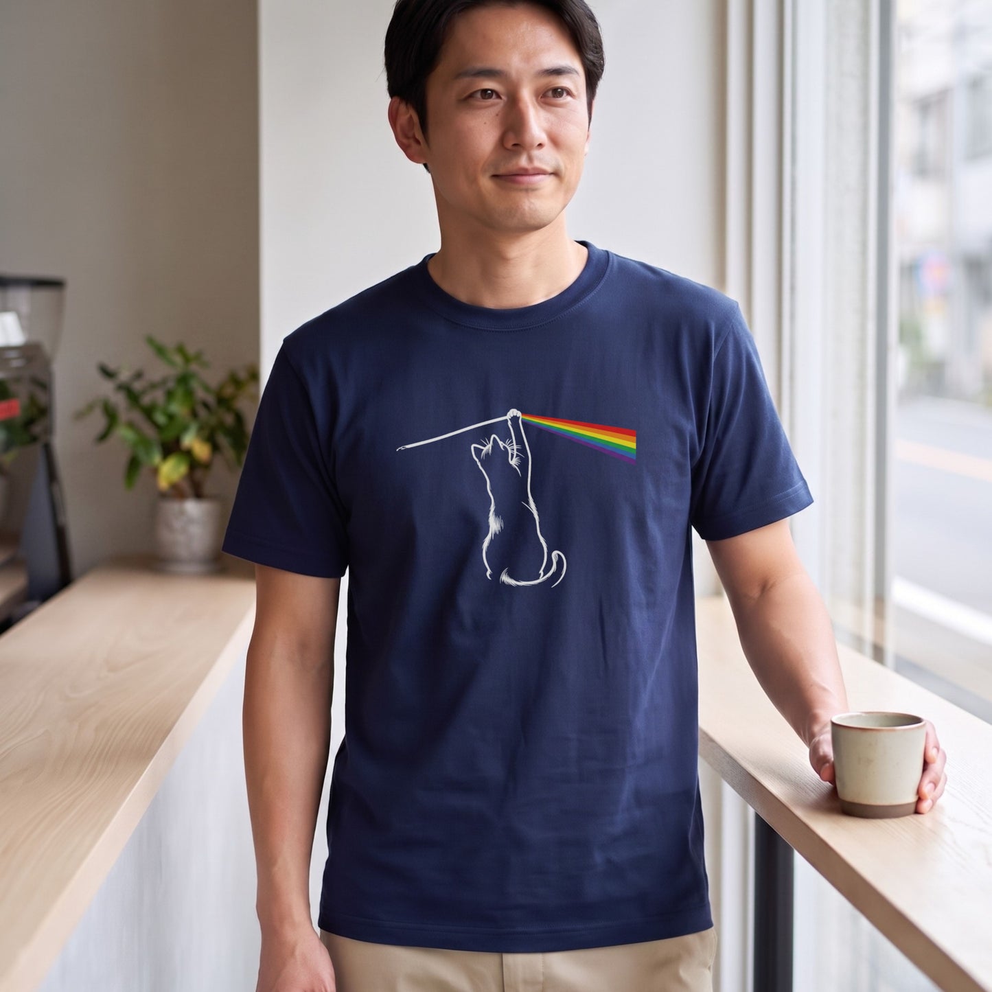 光のプリズムと猫 グラフィックTシャツ