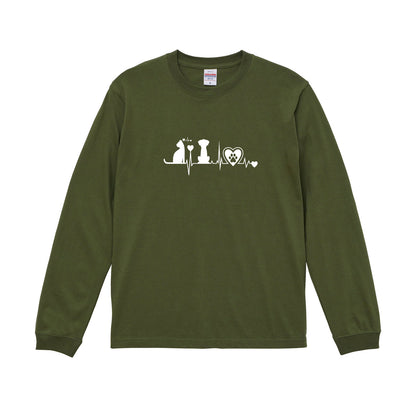 猫 長袖Tシャツ｜猫と犬 ハートビート 猫イラスト｜ねこ ロンT メンズ レディース S-2XL