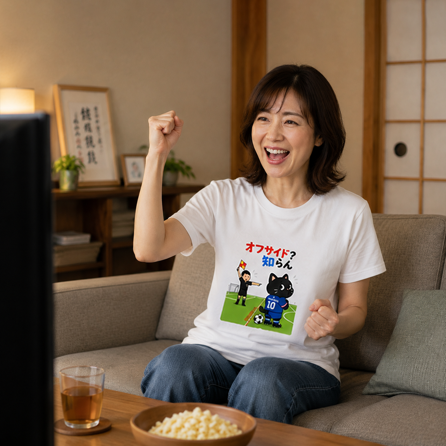 くろまるTシャツ｜オフサイド？知らん！｜ワールドカップ応援デザイン