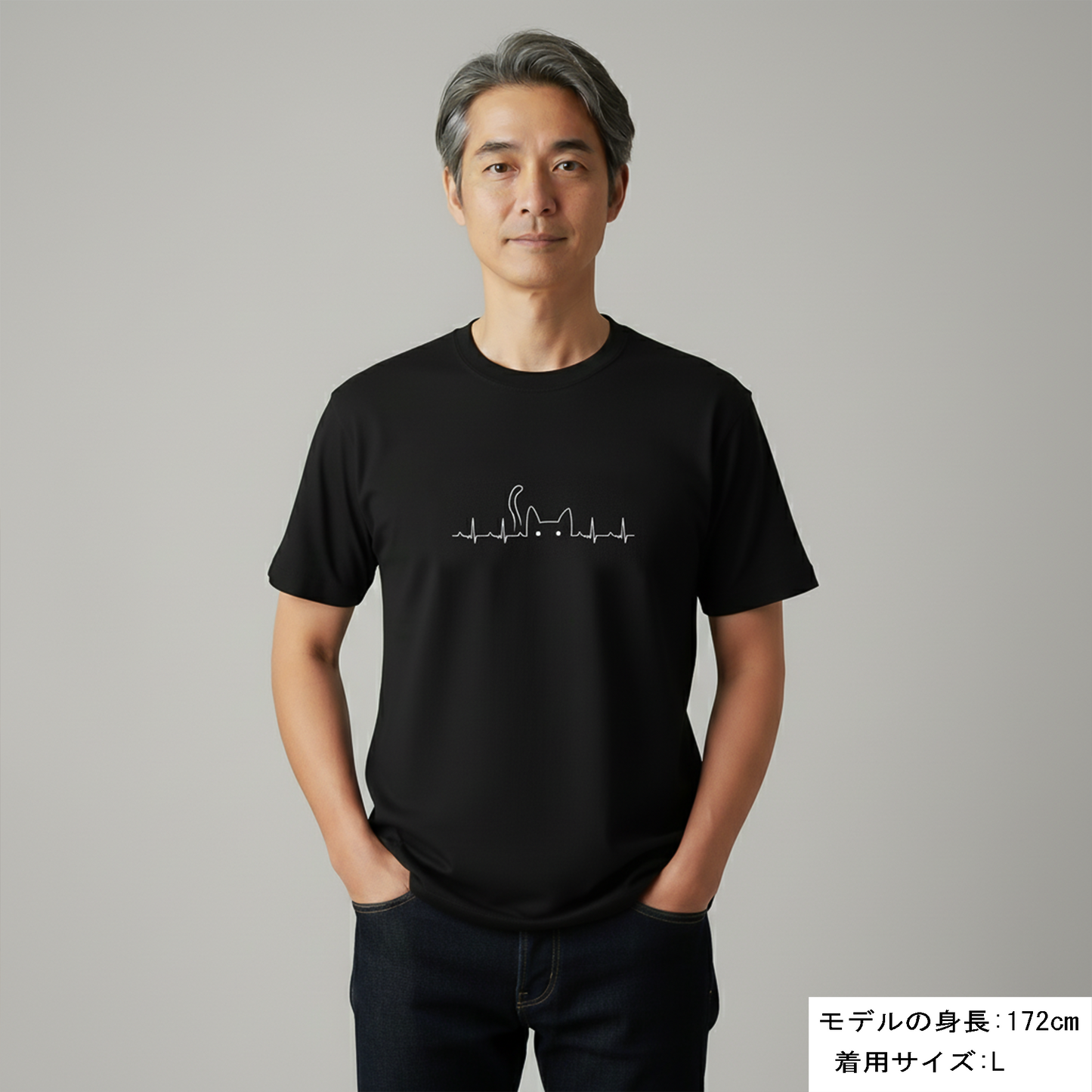 猫tシャツ ねこ 猫イラスト おもしろ tシャツ かわいい ハートビート 心電図｜アダルト&キッズサイズ