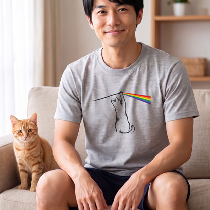 光のプリズムと猫 グラフィックTシャツ