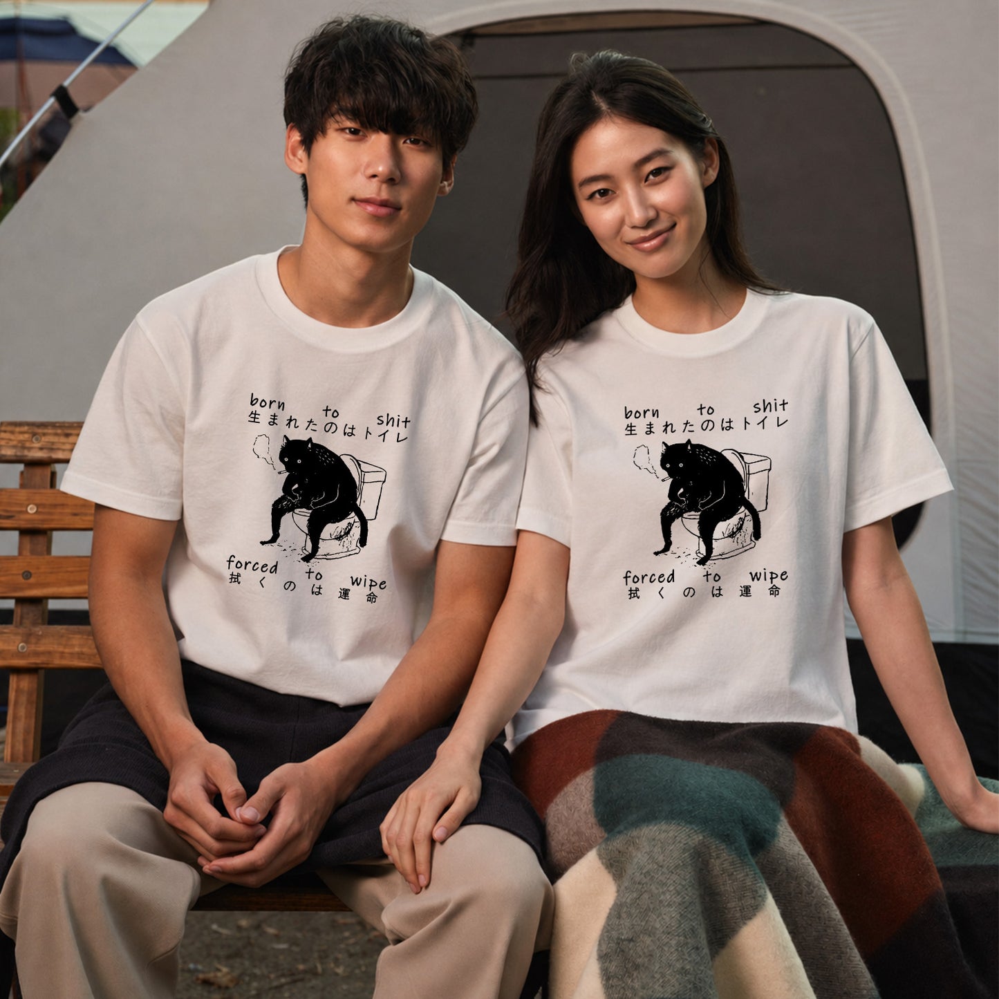 シュール黒猫 トイレ Tシャツ ｜ 猫好き・ユーモア好きに人気
