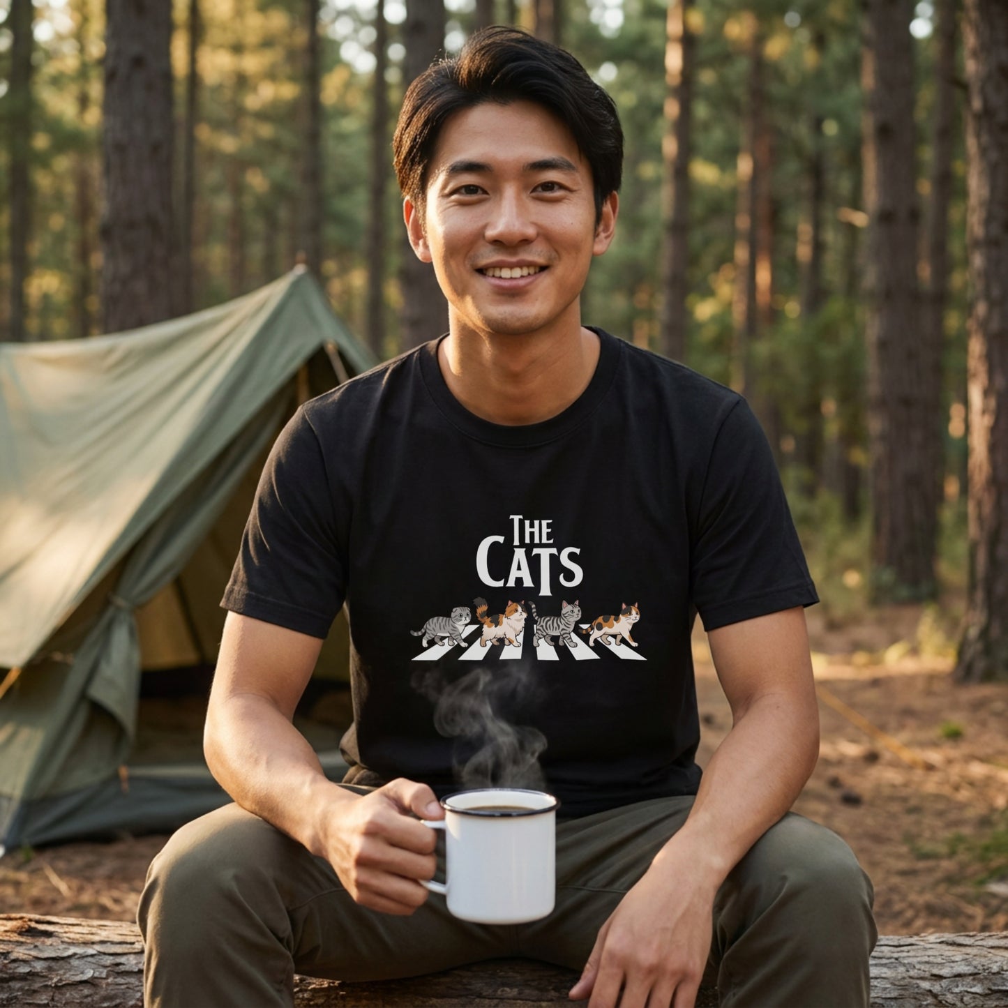 THE CATS W | 横断歩道 ゆるかわ 猫 パロディTシャツ【猫好き・愛猫家・イベント・ギフトに最適】