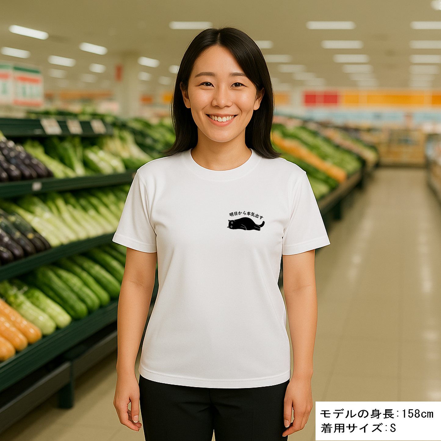 猫tシャツ ドライTシャツ シルキータッチTシャツ ねこ 猫イラスト ワンポイント tシャツ ｜SNSで話題！思わず笑顔に♪可愛い半袖Tシャツ「明日から本気出す」