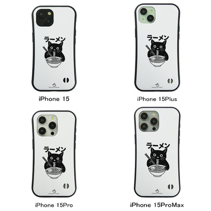 ケース ねこ 猫イラストラーメン黒 スマホ ケース iPhone8, SE2, SE3 ~ ケースiPhone17シリーズ