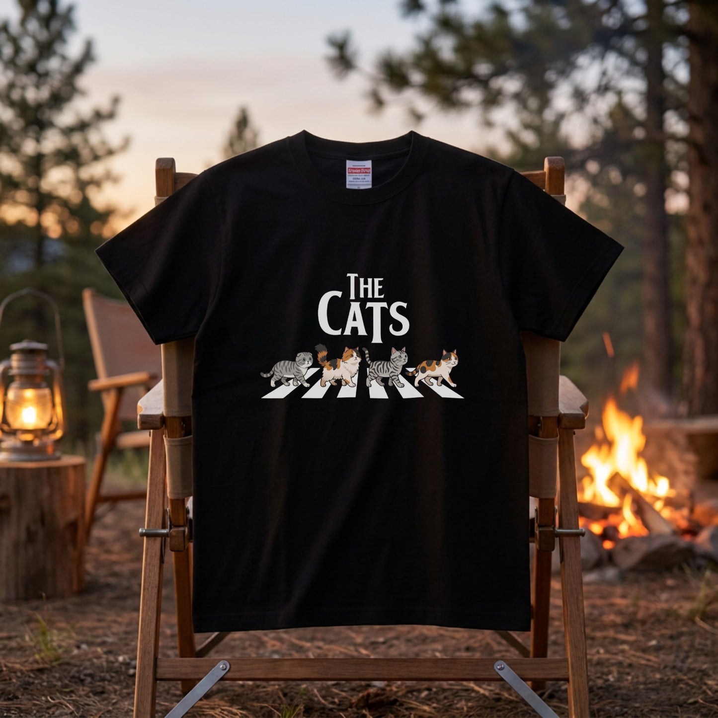 THE CATS W | 横断歩道 ゆるかわ 猫 パロディTシャツ【猫好き・愛猫家・イベント・ギフトに最適】
