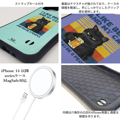 ケース ねこ 猫イラスト I LIKE BEER AND MY CAT スマホ ケース iPhone8, SE2, SE3 ~ ケース iPhone16シリーズ