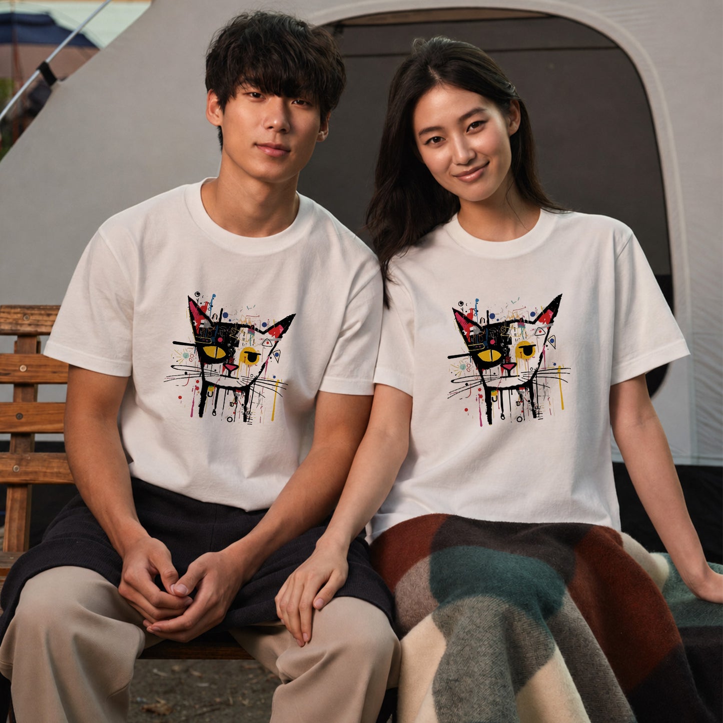 アブストラクト猫アート Tシャツ ｜ 猫好き・おしゃれ好きに人気