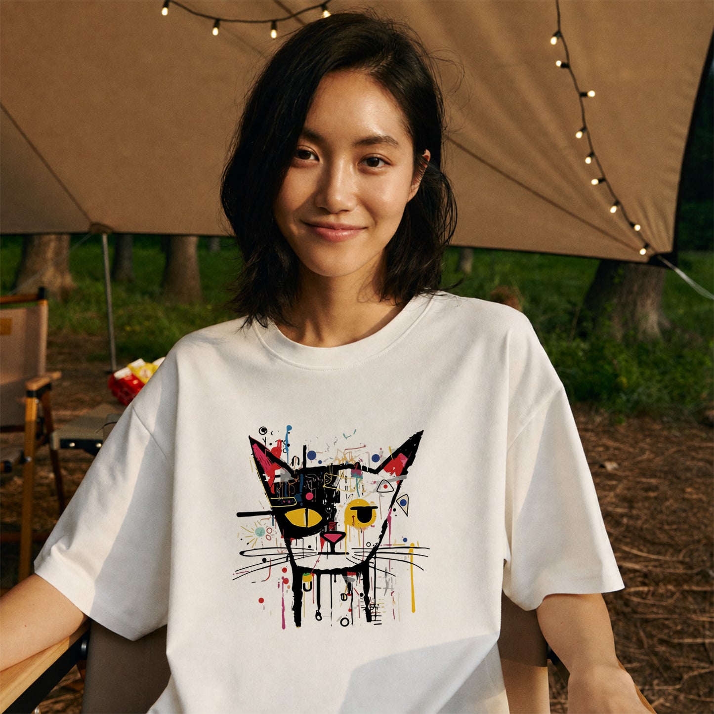 アブストラクト猫アート Tシャツ ｜ 猫好き・おしゃれ好きに人気