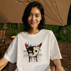 アブストラクト猫アート Tシャツ ｜ 猫好き・おしゃれ好きに人気