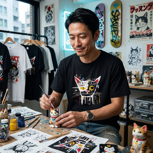 アブストラクト猫アート Tシャツ | 猫好き・おしゃれ好きに人気