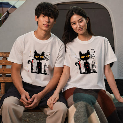 手描き風 黒猫アート Tシャツ ｜ 猫好き・個性的ファッションに人気