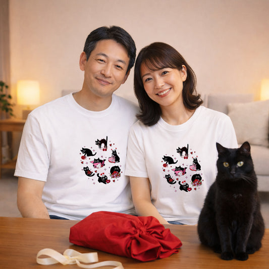【バレンタイン限定】猫tシャツ ねこ 可愛い猫イラスト｜アダルト&キッズサイズ