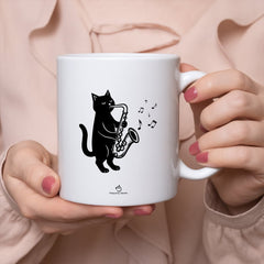 マグカップ 猫イラスト 猫 エコ バッグ サックスを吹く｜猫好きにおすすめの面白い猫グッズ プレゼントにも最適